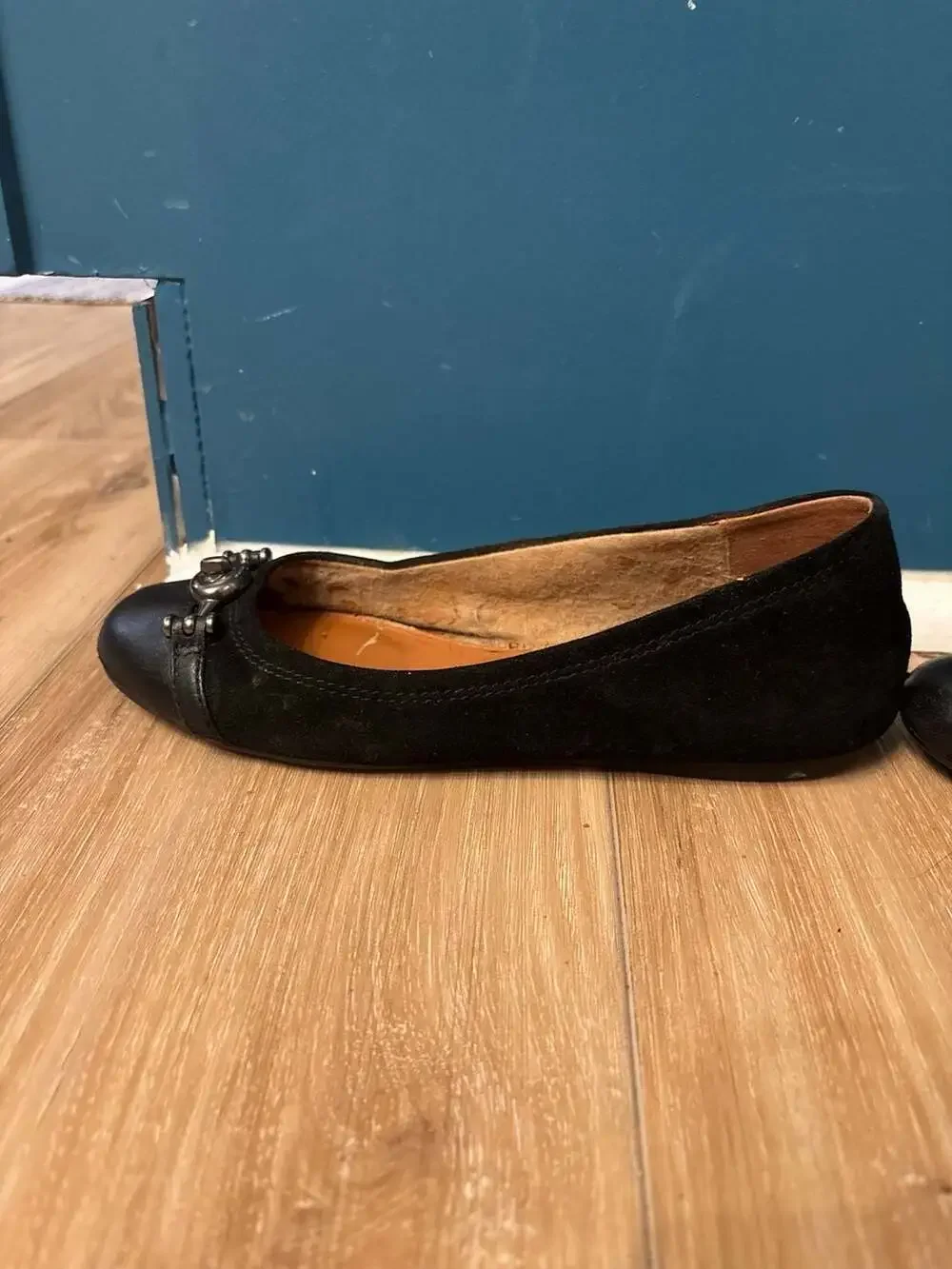 Coach Black Suede and Leather Cap Toe Ballet Flats